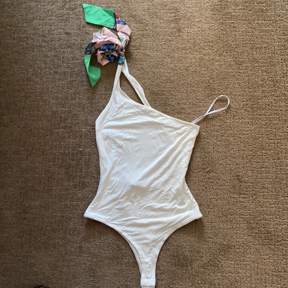 LuLu’s White One Shoulder Bodysuit